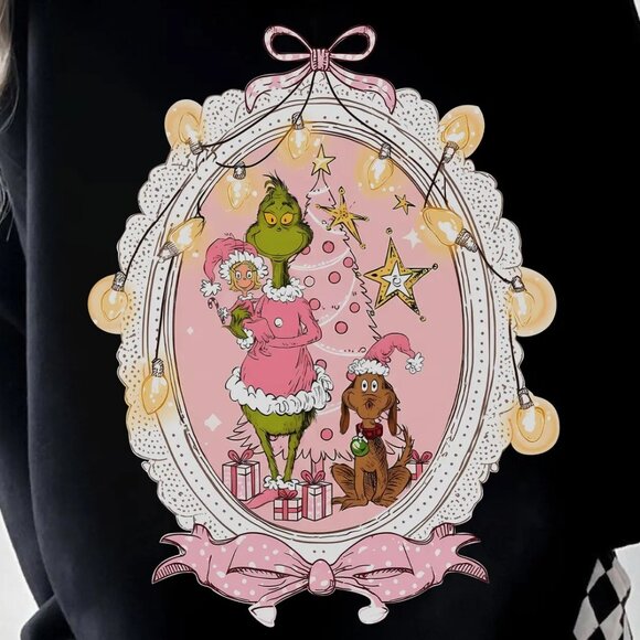 Coquette Grinchmas Mean Green Guy Retro Cartoon Merry Xmas Thief Sweatshirt 05 - Picture 2 of 5